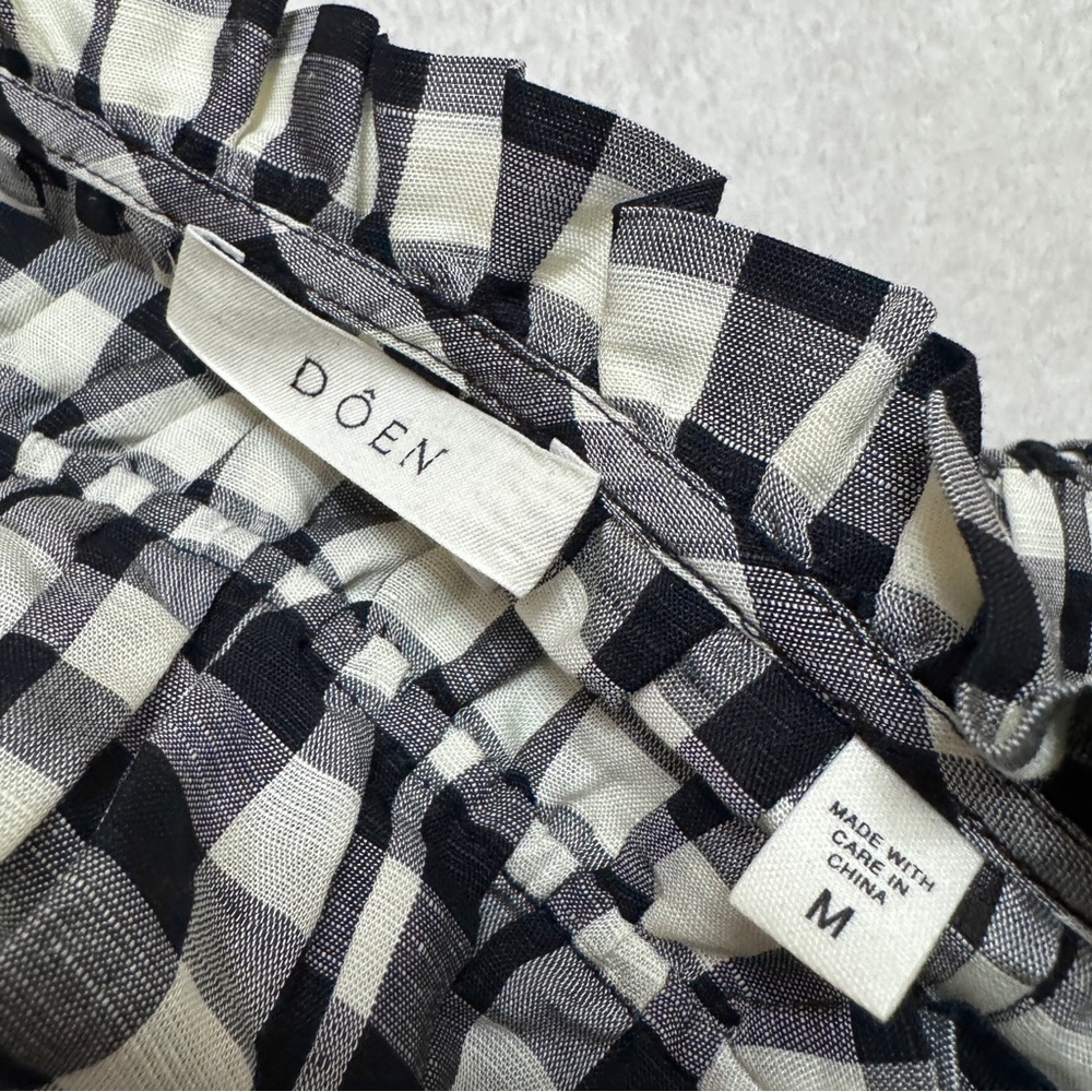Doen sz M Rizzo Gingham dress smocked check gingham rayon linen  stretch - Picture 8 of 13